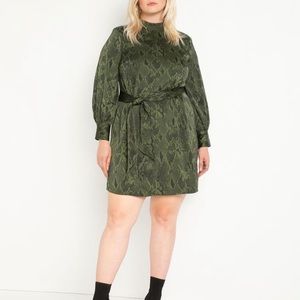 Eloquii green snake skin high neck belted silky dress plus size 28W